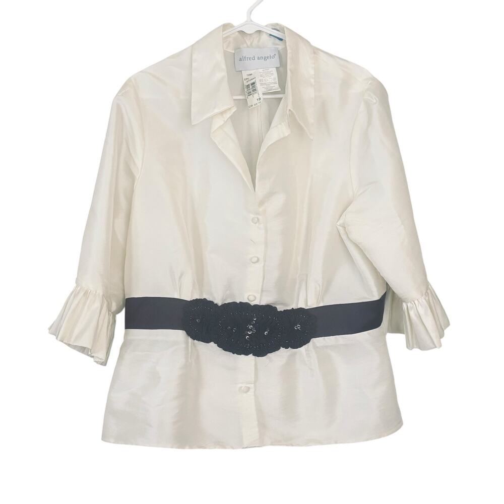 Alfred Angelo Taffeta Dressy Blouse Jacket Vintage 18 Beaded Sequin Belt Accent